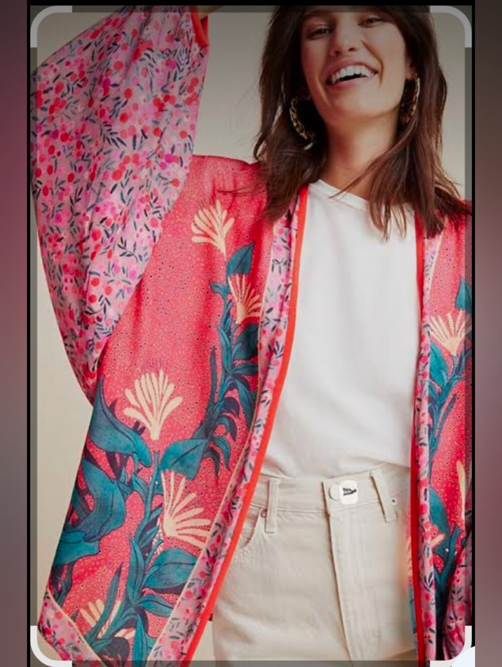 Anthropologie Bl^nk London Louise Floral Kimono One Size Pink Boho Hippie Artsy